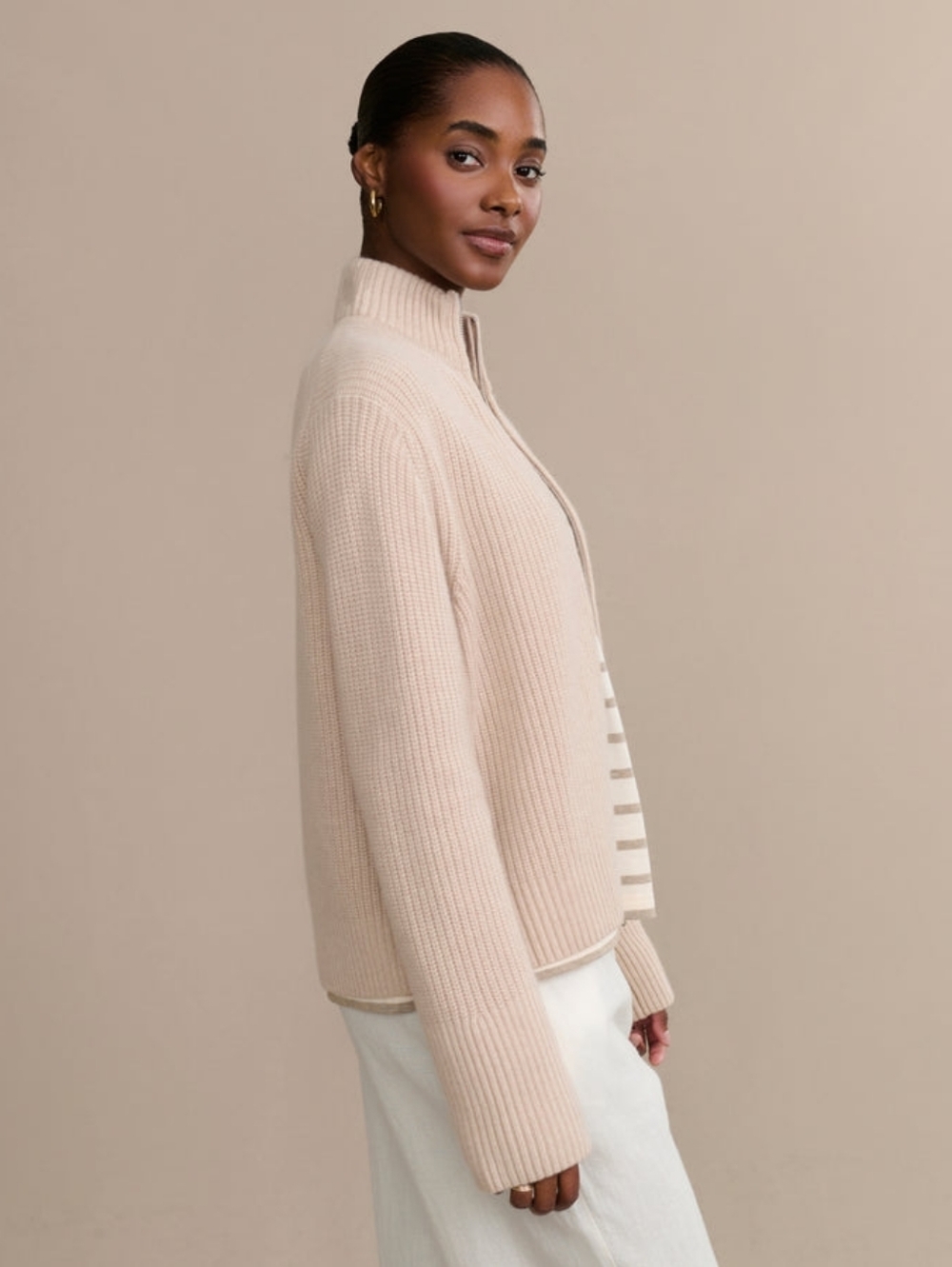 NWOT Jenni Kayne Boyd Cashmere Sweater In Oatmeal Small-XS Full-zip - Picture 5 of 14